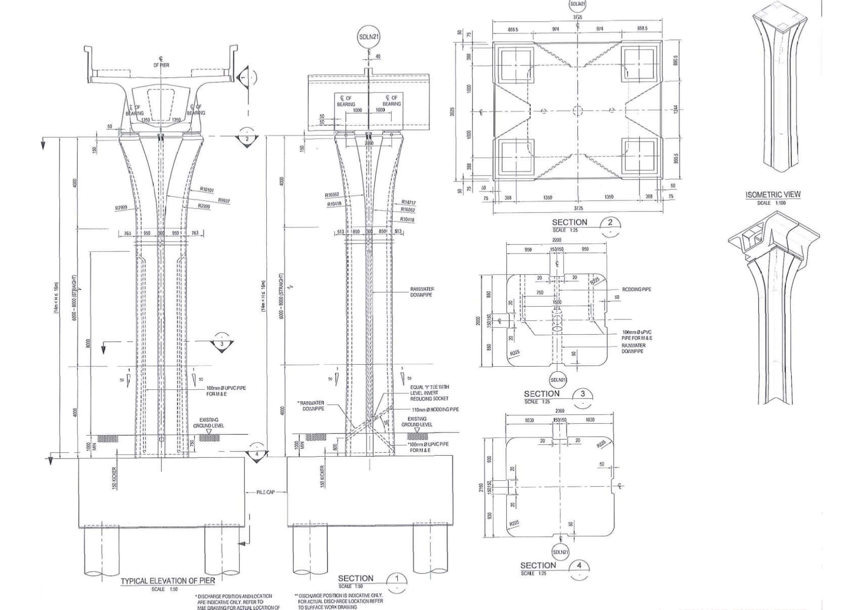 Bridge and pier technical drawing
